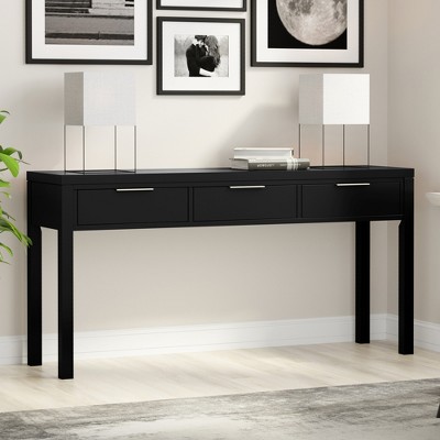 Solid Pine Wood Wide Rectangular Console Table with 3 Drawers, Sustainable and Durable Design