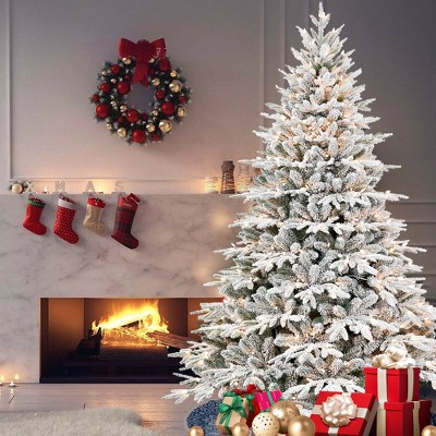 Whisen 4FT Prelit Flocked Artificial Christmas Tree with 150 Lights, 856 Branch Tips, PE+PVC Hinged Pine, Metal Stand