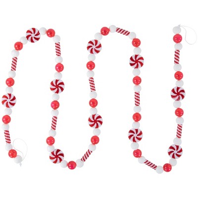 Northlight 6' Red and White Beaded Peppermint Candy Christmas Garland Unlit