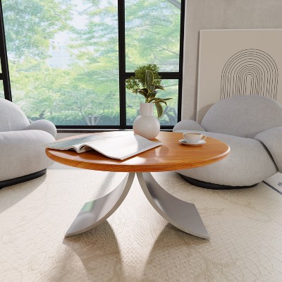 31.5" Solid Wood Handmade Wooden Coffee Table Cherry Shape