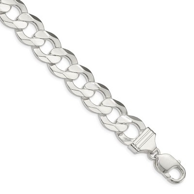 Black Bow Jewelry Men's 13.8mm Sterling Silver Solid Concave Beveled Curb Chain Bracelet