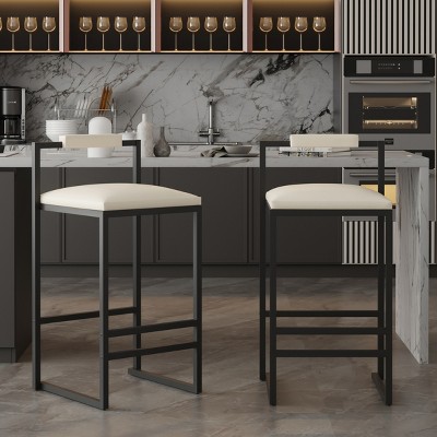 Counter Height Barstools Set of 2,Upholstered Modern Armless Counter Stool with Backrest,Kitchen Island Bar Stools-Cuddlewood