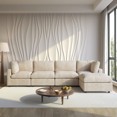 Cloud Couch Modular Sectional Sofa,134" L Shaped Couch, Oversized Convertible Wide Seater,4 Seater With Ottoman For Living Room Set