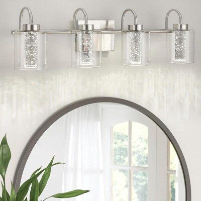 4 lamp(Gold) Brushed Nickel Vanity Lights - Crystal Bubble Glass Dimmable 3 Color Temperatures Modern Bathroom Wall Sconce for Hallway, Kitchen, Bedr