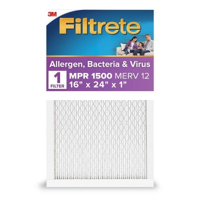 Filtrete 16x24x1 Allergen Bacteria and Virus Air Filter 1500 MPR: MERV 12 Electrostatic Furnace Filter, Captures Dust & Pollen