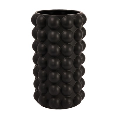 Storied Home Round Stoneware Umbrella Holder/Vase with Raised Dots and Matte Finish, Black