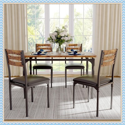 Jojoka 5 Piece Dining Table Set for 4, Industrial Farmhouse Kitchen Table & Chairs, Space-Saving Design for Small Apartments