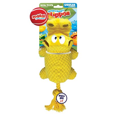 Hasbro Hungry Hungry Hippos Squeak and Tug Plush with Tennis Dog Toys - Yellow/Red