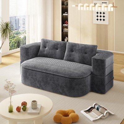 NicBex Plush Corduroy Upholstered Sofa Couch with Innovative Foldable Design,2-Seater Futon Couch Sofa Bed for Living Room,Bedroom