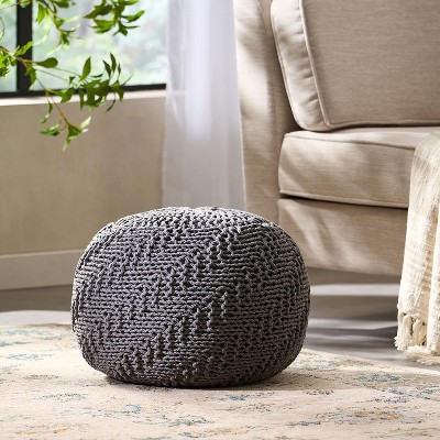 GDFStudio Eureka Indoor Modern Handmade Cotton Knit Round Pouf