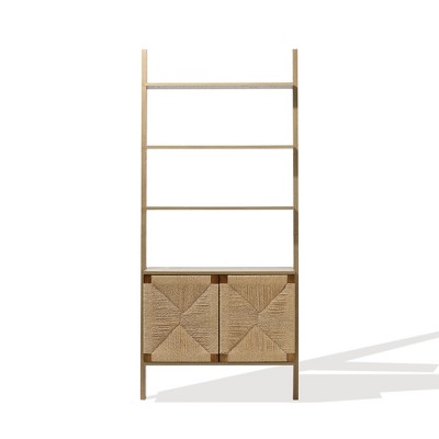 LuxenHome 71" Tall Bookshelf, 4 Ladder Shelves Etagere Bookcase with 2-Door Cabinet Storage, Large Bookshelf Organizer for Living Room Brown