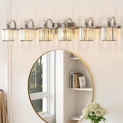 Crystal Vanity Light Fixtures Modern Stainless Steel, 6 Light Vanity Light Bathroom Wall Lights Fixtures E26 Base(Exclude Bulb)