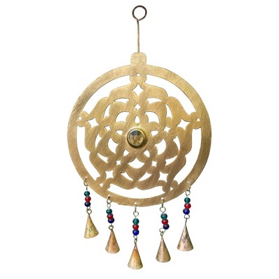 Slickblue 17" Handmade Celtic Chime Wall Art & Garden Decor – Gold Brass with Multi-Colored Glass Beads