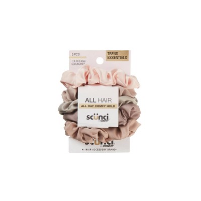 scünci Classic Comfort Mini Satin Scrunchies - Pinks/Tans - All Hair - 5pcs