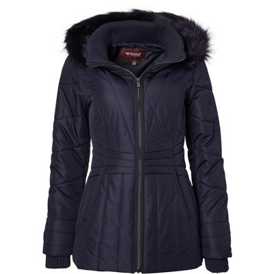 Sportoli Womens Winter Coat Faux Fur Trim Hooded Down Alternative Puffer Jacket