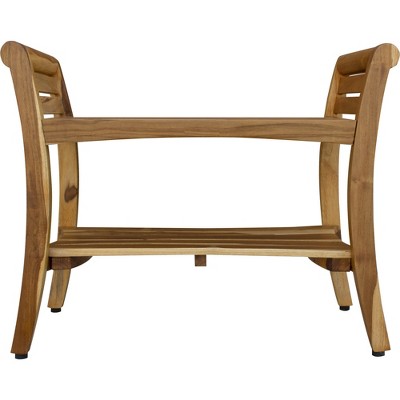 HomeRoots Rectangular Teak Shower Bench With Shelf And Handles In Naturalfinish