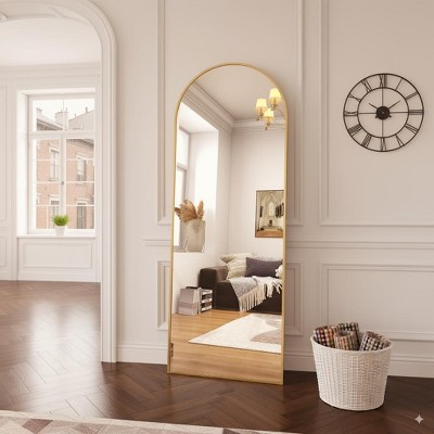 64"x21" Full Length Mirror, Wall Mirrors Hanging or Leaning Arched-Top Full Body Mirror with Stand for Bedroom, Dressing Room, Gold