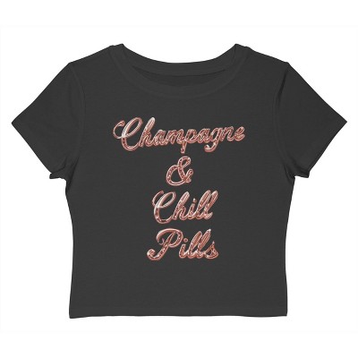 Rerun Island Women's Champagne And Chill Pills Luxury Paradise With A Side Of Chaos Short Sleeve Graphic Cotton Baby Tee