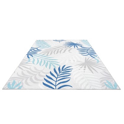 8*10 Machine-Washable Foldable Tropical Floral Rug Thin Carpet for Bathroom Living Bedroom Non-Slip Shed-Free Fade-Resistant Summer Clean Blue