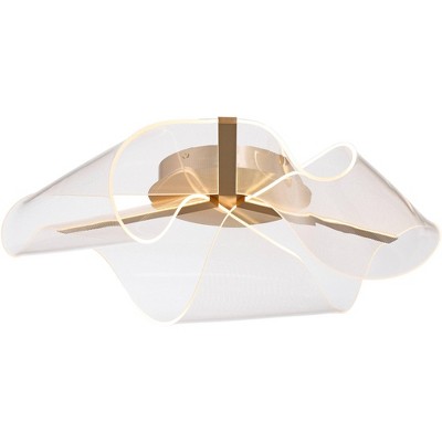 Possini Euro Design Grosvenor 25" Modern Semi Flush-Mount Ceiling Light Fixture Kitchen Foyer Hallway Unique LED Dimmable Brushed Gold Finish Metal