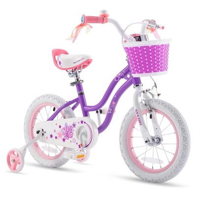 RoyalBaby Stargirl Kids Outdoor Bicycle with Kickstand, Accessory Basket, Bell, and Safety Training Wheels for Ages 4-7