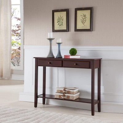 Kings Brand Furniture - Sawyer Wood Console Entryway Table with 2 Drawers, Walnut