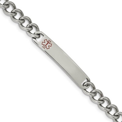 Black Bow Jewelry 8mm Stainless Steel Red Enamel Medical I.D. Curb Bracelet, 8 Inch