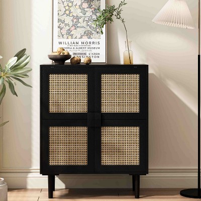 APRILSOUL 4-Doors Rattan Mesh Storage Cabinet, Sideboard with Eight Storage Spaces, for Entryway, Living Room, Hallway