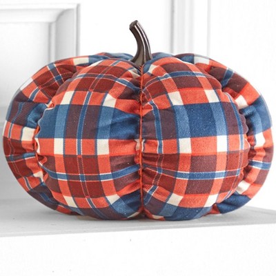 The Lakeside Collection Decorative Harvest Plush Pumpkins - Orange Plaid Large