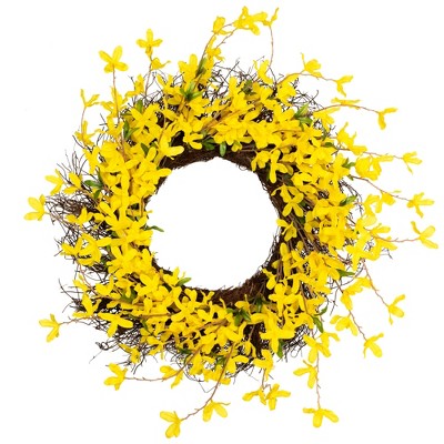 Northlight Forsythia and Grapevine Artificial Floral Wreath - Yellow - 24"