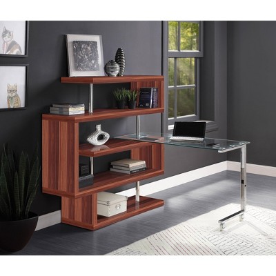 NicBex Home Office Desk L-Shape Morden Corner Desk with 2 Wheels, Open Storage Shelves Rotating Design Writing Desk for Office, Study