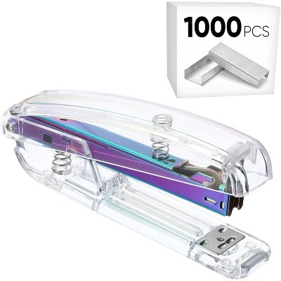 HTUTWOO Office Desk Stapler with 1000 24/6 Staples, Transparent Clear Durable Acrylic Fashion Shape, for Office Home School