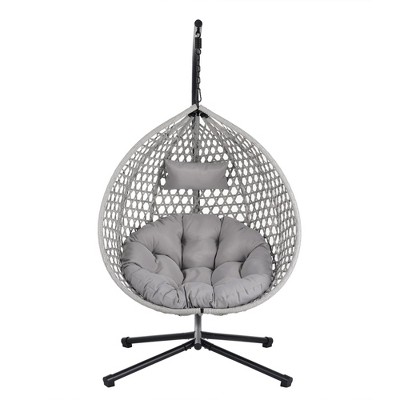 NAYSAYE Patio Swing Hanging Egg Chair with Stand Durable Comfortable Design for Indoor and Outdoor Use, Gray, 42.13"*39"*76.77"