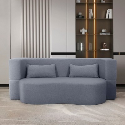2-in-1 Convertible Sofa Bed, Full Size Folding Loveseat Couch,No Assembly Needed,with 2 Pillows, Space-Saving Futon for Small Living Room,Grey