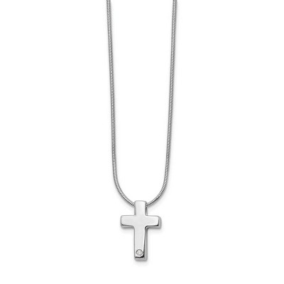 Black Bow Jewelry .01 Ct. Diamond Cross & Snake Chain Necklace in Rhodium Plated Silver