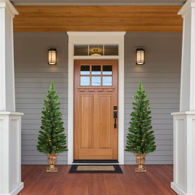 Northlight Pre-Lit Whitmire Pine Potted Artificial Christmas Trees 4' - Clear Lights - Set of 2