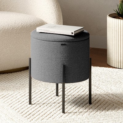 StorageBud Round Ottoman with Storage, Modern Boucle Storage Ottoman, Small Foot Stool Ottoman for Living Room and Bedroom