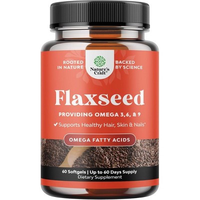 Flaxseed Oil 1000mg Softgels, High Potency Flax Seed Oil Softgels with Omega 3 6 9 for Heart Health, Digestion & Brain Support, Nature's Craft, 60ct