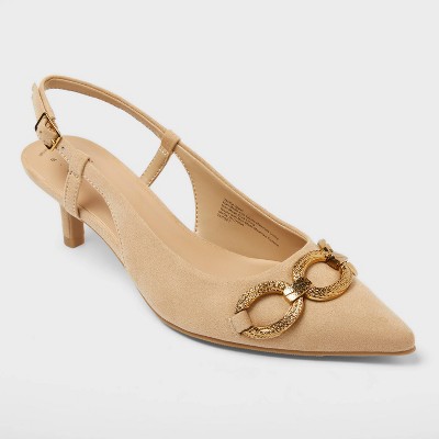 Women's Tabitha Oversized Chain Sling Back Heels with Memory Foam Insole - A New Day™ Beige