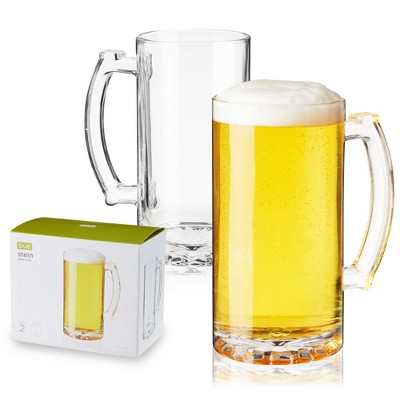 True Beer Mug, Large Pint Glass with Handle,  Dishwasher Safe Beer Stein, Extra Large Beer Glasses, 26 Ounce Beer Mug, Set of 2, Clear