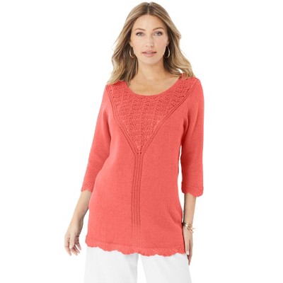 Roaman's Lace Knit Pullover Sweater