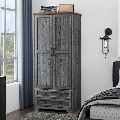 Brafab 71" Modern Functional Armoire Wardrobe Closet with Adjustable Shelf and Hanging Rail, 2 Wide Drawers