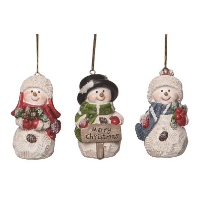 Transpac Resin Merry Snowman Ornament Set of 3 Christmas Tree Decorations for Holiday Cheer