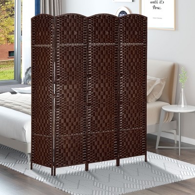 SpassWay 71"H Artisan Woven Wood Folding Screen Multi Panel Room Divider for Natural Privacy and Organic Style(Nature Wood and Brown)