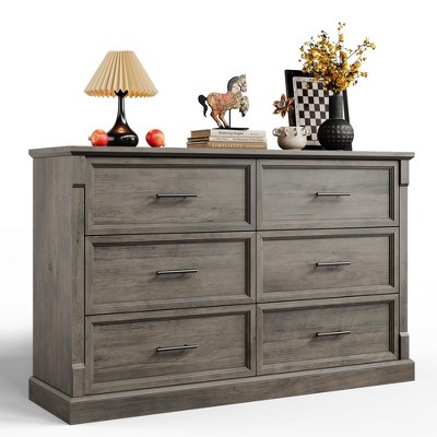 Whizmax 6 Drawer Dresser for Bedroom, Framhouse Large Chest, Rustic Double Wood Dresser, Storage Dressers Organizer for Living Room, Nursery