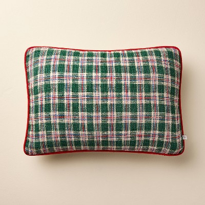 14"x20" Plaid Lumbar Toss Pillows Green - Hearth & Hand™ with Magnolia