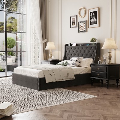 COZONY Full/Queen Bed Frame with 4 Drawers, Wingback Headboard, No Box Spring