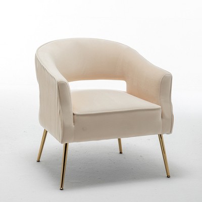 SEYNAR Modern Tufted Velvet Accent Chair with Wingback, Arms, and Metal Gold Legs for Living Room or Bedroom