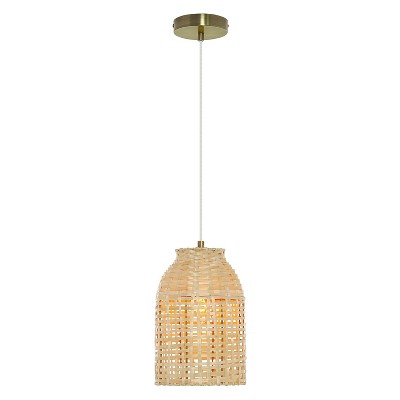 14" Bobbie Brushed Gold Metal Pendant Light with Bamboo Shade - River of Goods