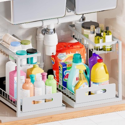 VUSIGN Under Sink Organizers Storage, 2 Tier Under Cabinet Organizer Shelf, Pull Out Sink Organizer, 2 Pack